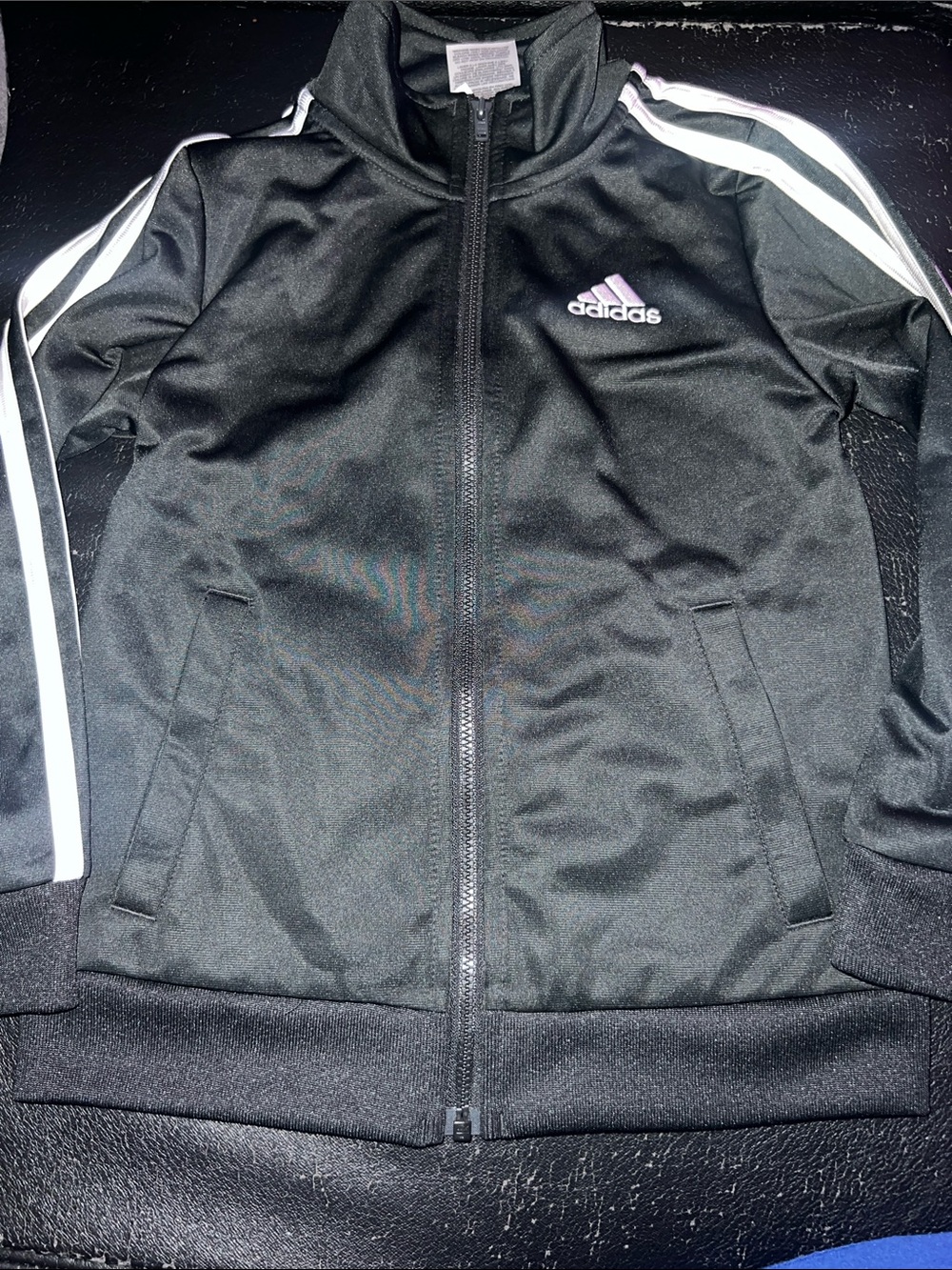 adidas Black Track Jacket with White Shoulder Stripes